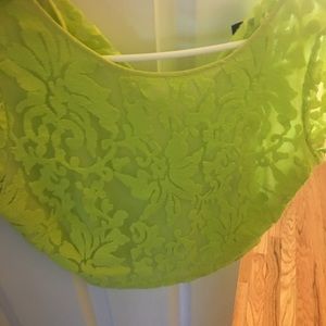 Lime green lace overlay short sleeve crop top